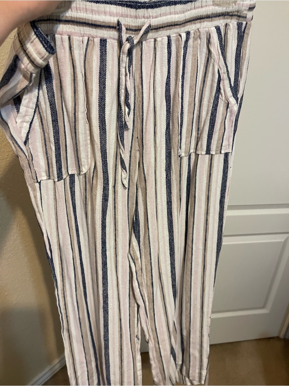 Striped Pants in Navy and Cream